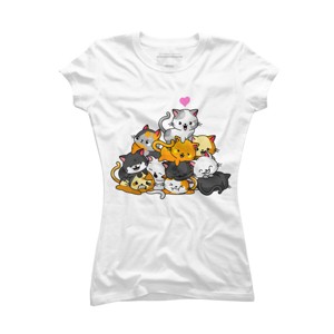 Junior's Design By Humans Cat Cute Pile Cats Anime Kawaii Neko Gift Women Girls By MiuMiuShop T-Shirt - 1 of 3