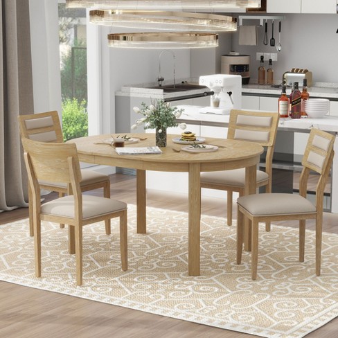 5 piece Farmhouse Dining Set With Extendable Round Table 2 Small