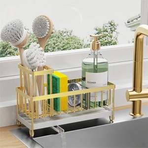 304 Stainless Steel Rustproof Silver Sink Caddy: Brush/Sponge & Soap Dispenser Holder - 1 of 4
