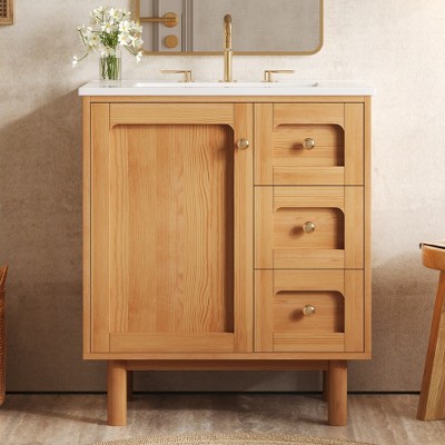 CIPACHO 30 Inch Farmhouse Bathroom Vanity with Ceramic Sink, 3 Drawers & Soft-Closing Door – Perfect Storage Cabinet for Your Home