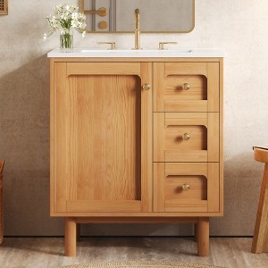 CIPACHO 30 Inch Farmhouse Bathroom Vanity with Ceramic Sink, 3 Drawers & Soft-Closing Door – Perfect Storage Cabinet for Your Home - 1 of 4