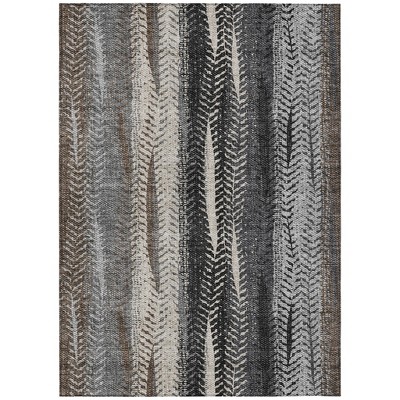 Brown Gray And Ivory Botanical Leaves Washable Indoor Outdoor Area Rug