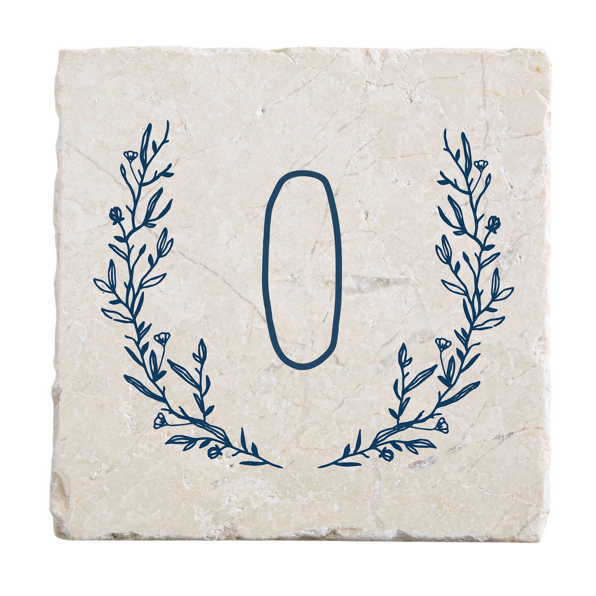 Personalization MallFarmhouse Floral Personalized Letter Tumbled Stone Coaster Set, O