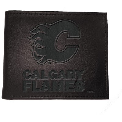 Evergreen NHL Calgary Flames Black Leather Bifold Wallet Officially Licensed with Gift Box