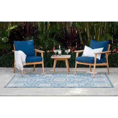 Blue Geometric Tufted Synthetic Indoor/Outdoor Rug 2' x 3'