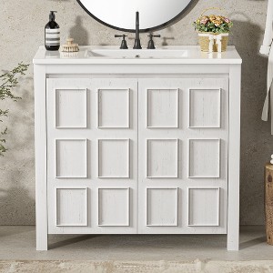 TIRAMISUBEST 30"/36'' Rustic Bathroom Vanity with Ceramic Sink, Freestanding Bathroom Vanity Cabinet with 2 Soft-Close Doors & Adjustable Shelf - 1 of 4