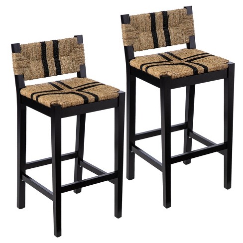 Set of 2 Natday Seagrass Barstools Black Natural Aiden Lane