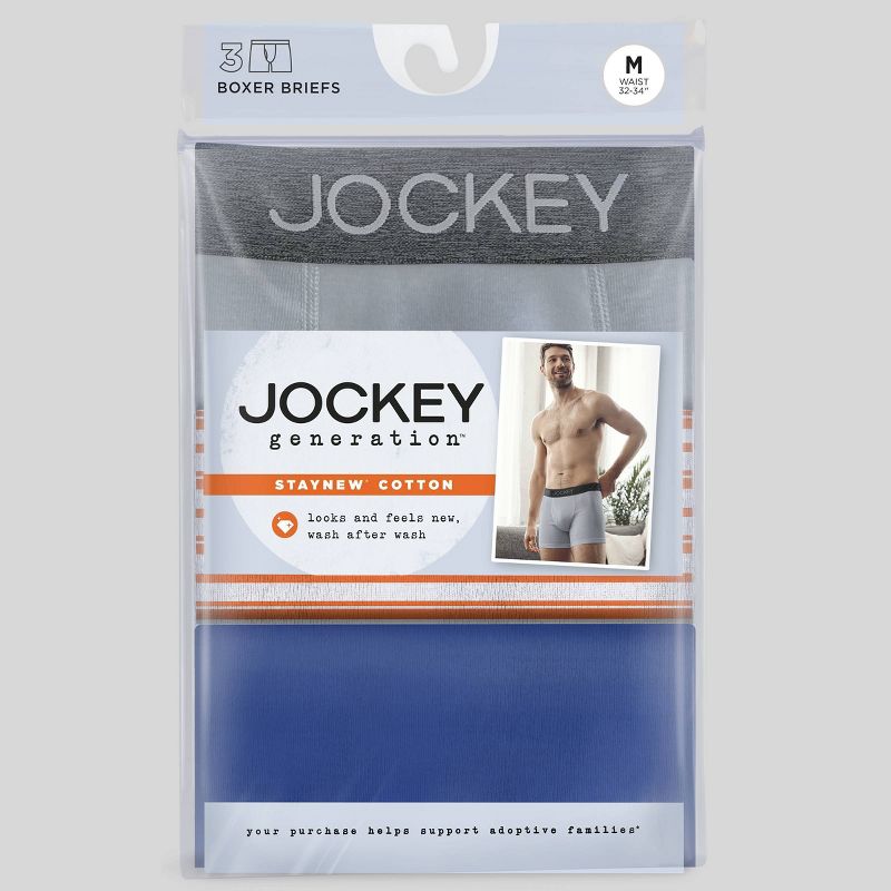 Jockey Generation™ Men's Stay New® Cotton Boxer Briefs 3pk - Blue/Orange/Gray, 3 of 7