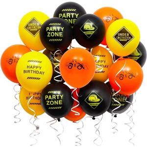 Blue Panda 50-Pack Under Construction Latex Balloons for Construction Zone Builder Theme Party Supplies and Decorations, 12” Assorted Color, Ribbon - 1 of 4