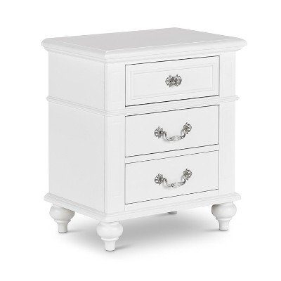 Charming French Country 3-Drawer White Nightstand with Crystal Knobs
