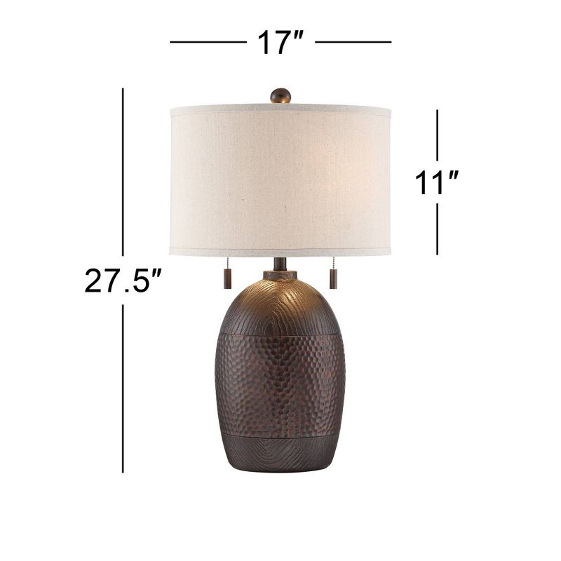 Franklin Iron Works Byron 27 1/2" Tall Farmhouse Rustic Country Cottage Table Lamps Set of 2 Pull Chain Brown Living Room Bedroom Oatmeal Shade, 4 of 8