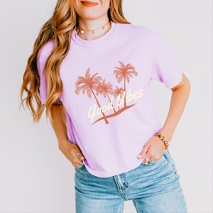 Simply Sage Market Good Vibes Palm Trees Boxy Crop Top - M - Orchid - 1 of 4