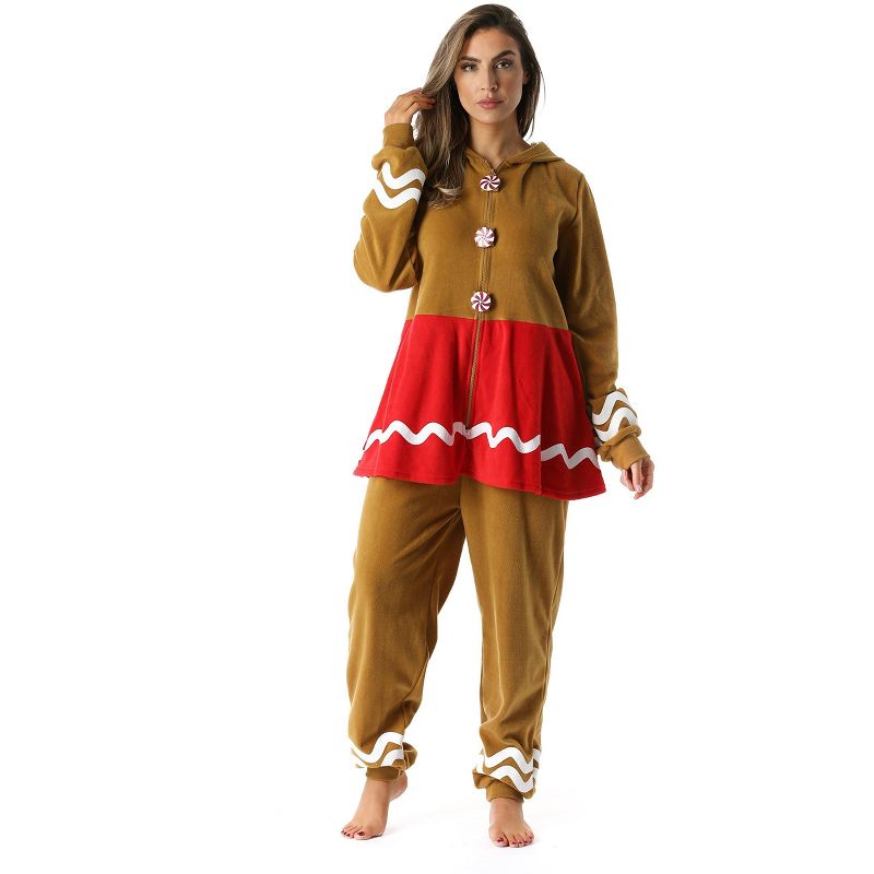 #followme Womens One Piece Christmas Themed Adult Onesie Microfleece Hoody Winter Pajamas, 3 of 6