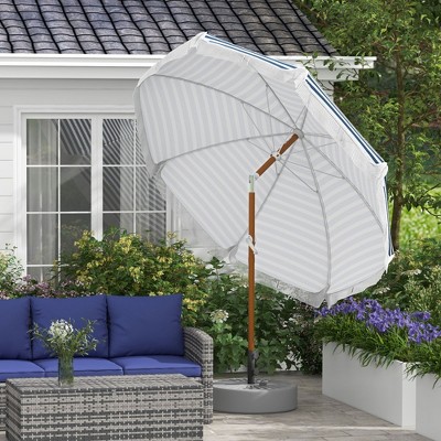 NicBex 7FT Patio Umbrella Waterproof Outdoor Pool Umbrella with Crank and Push Button Tilt Fringed Outdoor Umbrellas for Patio, Garden