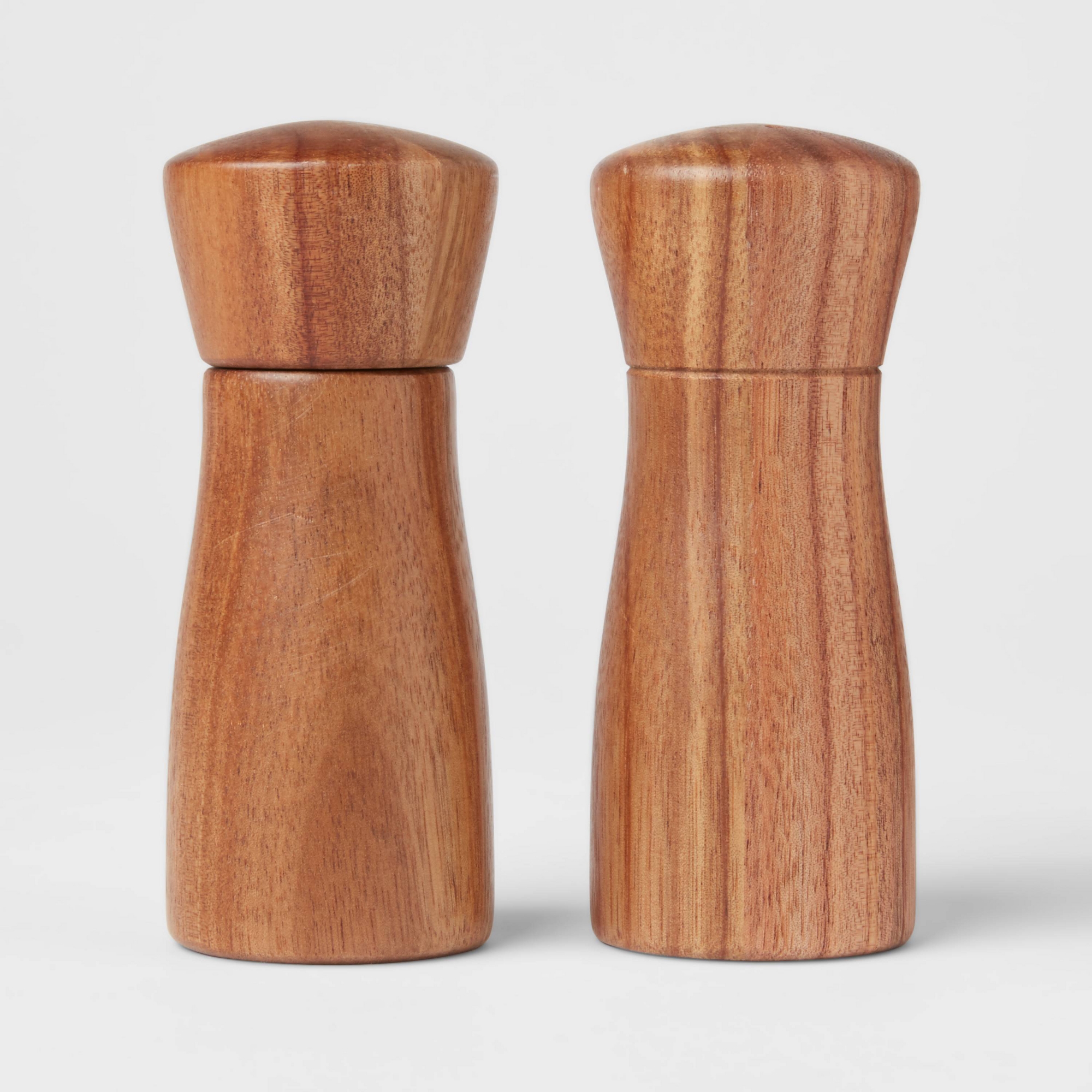 2pc Acacia Indented Salt Shaker & Pepper Grinder Set: Brown Spice Mills, 4.02" Height, 5" Width - Threshold™