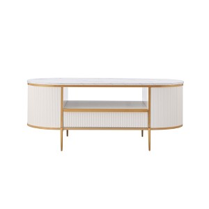 OKD 48" Modern Coffee Table with Sliding Drawer & Faux Marble Top - 1 of 4