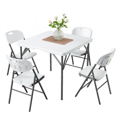 SKONYON 5-Piece Folding Card Table and Chairs Set, Portable Indoor/Outdoor Seating, White