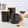 Farmlyn Creek Set of 3 Matte Black Ceramic Canisters with Wooden Bamboo Lids, Kitchen Counter Containers, Food Storage Jars, 3 Sizes - image 2 of 4