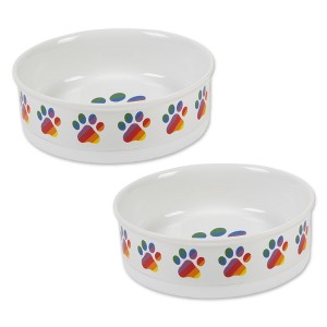 Bone Dry Ceramic Pet Bowl Set 2 Piece, Rainbow Paw, Large - 1 of 4