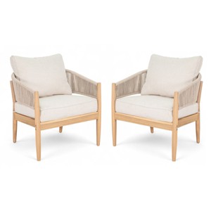 Set of 2 Acacia Wood Club Chair,Outdoor Rope Weave Back Club Chair with Cushion,Garden Club Chair with Rust Resistant Frame for Patio-Koiai - 1 of 4