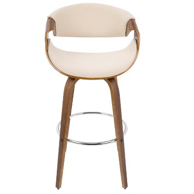 Curvini 30'' Walnut Wood and Cream Swivel Barstools Set