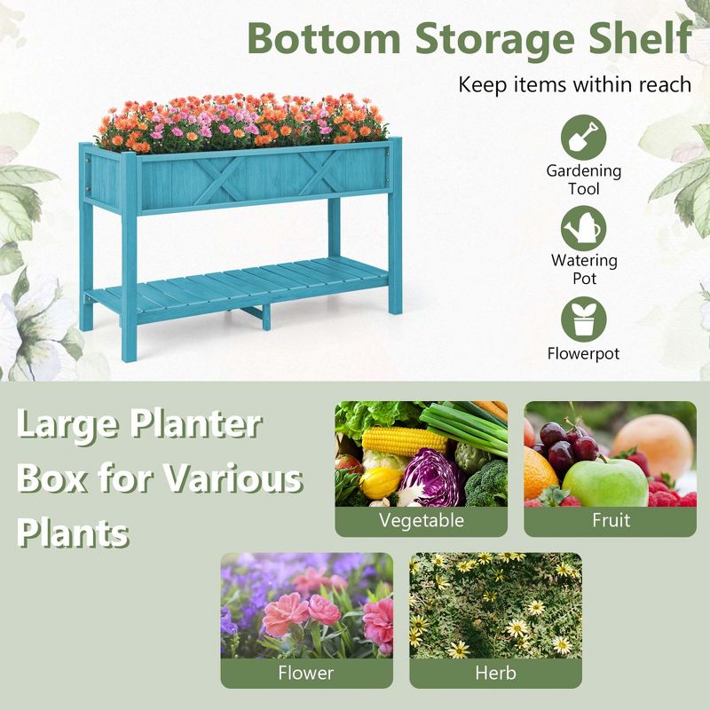 Costway HIPS Raised Garden Bed Poly Wood Elevated Planter Box with Legs, Storage Shelf Blue/Coffee/Black, 5 of 11