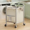 USIKEY Laundry Basket with Wheels, Rolling Laundry Sorter Cart with Side pockets,47.6GAL(180L) Rolling Laundry Hamper with Removable Bag, Beige - 3 of 4