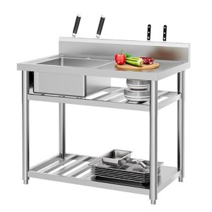 Winado 39 in. Freestanding Stainless Steel Single Bowl Kitchen Sink Commercial Laundry/Utility Sink in Silver with Shelves and Hanging Hooks - 1 of 4