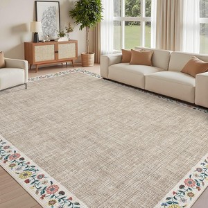 Large Farmhouse Floral Rug, Non-Slip, Thin, Washable, Soft Low-Pile, non-Shedding, Foldable Indoor Carpet for Office, Open Spaces - 1 of 4