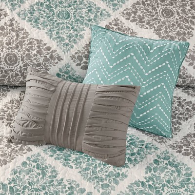 Aqua and Gray Reversible Microfiber Full Quilt Set with Shams