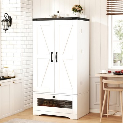 ORRD Refrigerator-Style Kitchen Cabinet, 47" Tall Pantry Organizer with Double Doors & Drawers for Spices, Dry Food Storage