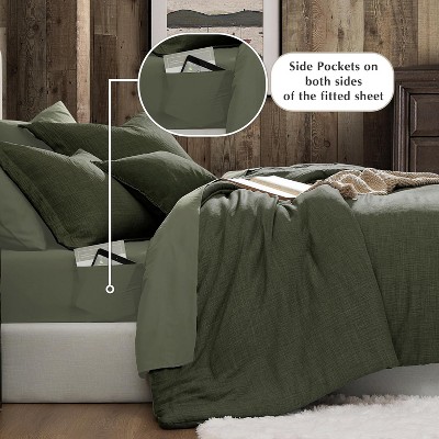 Der Rose BALHAM TRADE-King Size Comforter Set 7 Piece Dark Green Textured Soft Solid All Season Bed in a Bag Sage Green-King 102"x90" — фото 6