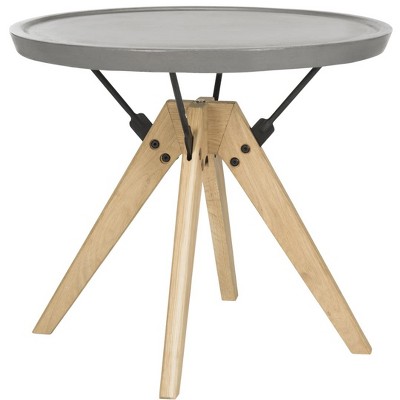 Small Gray Oak and Steel Round Side Table