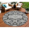 HomeRoots 8' Charcoal Gray And Beige Round Medallion Washable Indoor Outdoor Area Rug - 2 of 4