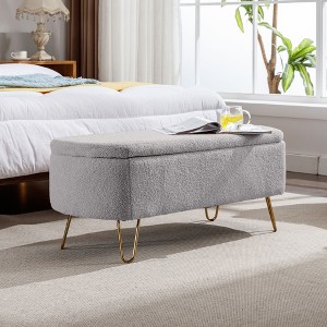 DOMETOUR Storage Ottoman Bench for End of Bed, Modern Faux Fur Entryway Bench Gold Legs Upholstered Padded with Storage for Living Room Bedroom - 1 of 4