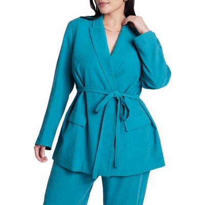 ELOQUII Tie Waist Soft Suiting Blazer