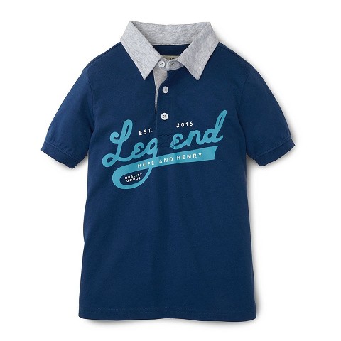 Hope & Henry Boys' Graphic Polo (Blue, Medium)