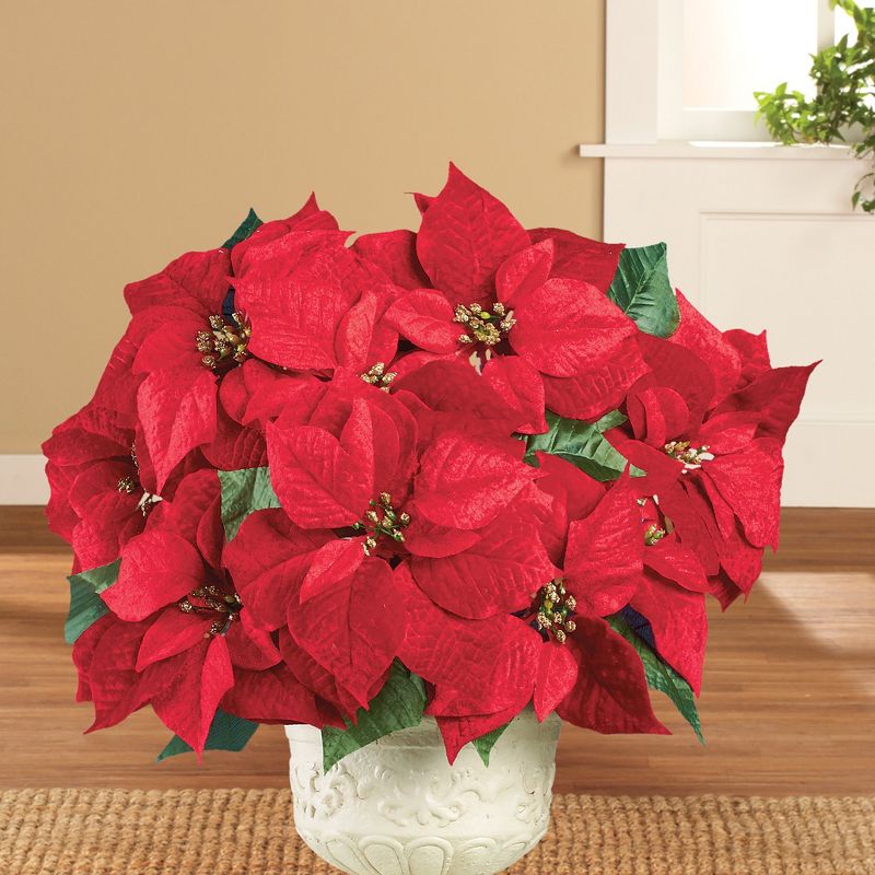 Collections Etc Bright Red Decorative Velvet Poinsettia Bushes - Set of 3 10 X 10 X 17, 3 of 4