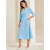 INSPIRE CHIC Women's Elegant Split Neck Side Zipper Pockets 3/4 Sleeve Work A-Line Dress - 3 of 4