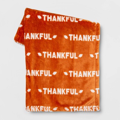 'Thankful' Throw Blanket Orange/White