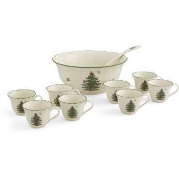Spode Christmas Tree 10 Piece Punch Bowl Serving Set - Bowl: 11 in/ Cups: 8 oz.