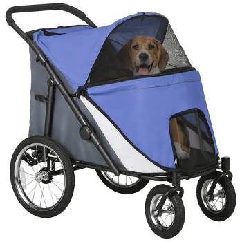 PawHut Pet Stroller for M L-Sized Dogs and Cats, Easy Fold Dog Stroller with Storage Bags, Washable Cushion, Safety Leash, for Outdoor Travel