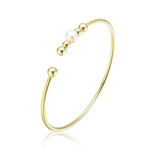 Guili Gold Plated Sterling Silver Bangle Bracelet with Freshwater Pearl, Offering a Simple and Classic Accent to Any Elegant Outfit - 1 of 3