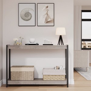 Homhougo Console Table, 39.5 Inch Narrow Entryway Table with 2- Tiers Storage Shelves, Entrance Table Gray - 1 of 4