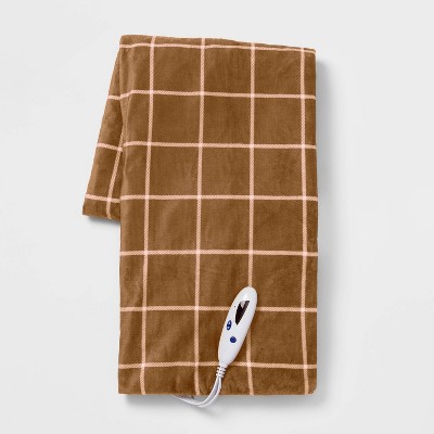 50"x60" Electric Patterned Microplush Reversible Throw Blanket Bronze Plaid - Threshold™