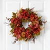 Nearly Natural 24” Peony, Hydrangea and Pumpkin Fall Artificial Wreath - 2 of 3