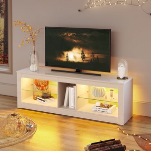 Bestier TV Stand for TVs up to 60 or 70 inch, Gaming Media Console for PS5, LED TV Cabinet with Power Outlet & Glass Shelves - 1 of 4