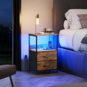 GALAXHERO Night Stand Set of 2 Small End Tables with Charger Station Nightstand with 2 Fabric Drawers & Storage Shelf, LED Bedside Table for Bedroom - 1 of 1