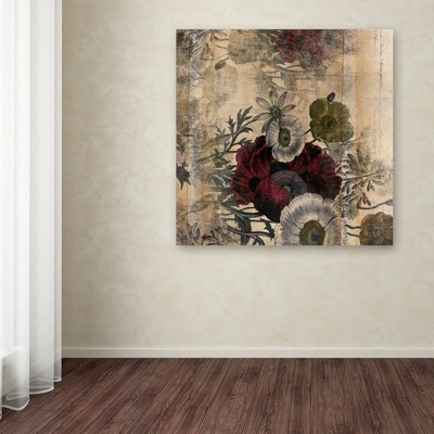 Vintage Floral Collage Burgundy Bloom Canvas Art