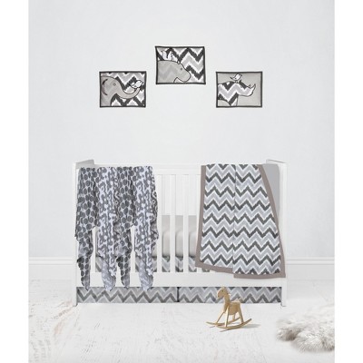 Bacati - Ikat Dots Damask White Grey Muslin Neutral 10 pc Crib Set with Wall Hangings & Mobile